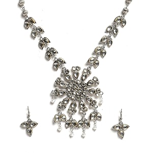 youbella jewellery oxidised silver necklace jewellery set with earrings for girls and women