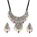 YouBella Jewellery Oxidised Silver Necklace Jewellery Set with Earrings for Girls and Women