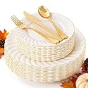 YOUBET 125PCS Ivory Scalloped Plastic Plates for Wedding Thanksgiving Day