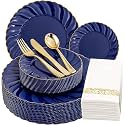 YOUBET 150PCS Blue Plastic Plates for Wedding Birthday Parties