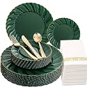 YOUBET 150PCS Emerald Green Plastic Plates for Party Wedding