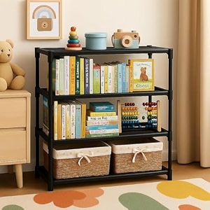 youcopia 4 tier book self portable book shelf kids books racks for home plastic bookshelf for home book shelves storage container book rack for study roomlibrarybedroom black