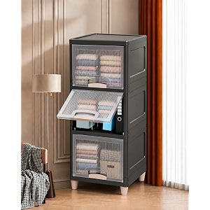 youcopia collapsible wardrobe 3 tier foldable plastic clothes storage cabinet with transparent magnetic doors dustproof stackable portable wardrobe organizer for bedroom kids