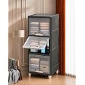 YouCopia Collapsible Wardrobe, 3 Tier Foldable Plastic Clothes Storage Cabinet with Transparent Magnetic Doors, Dustproof Stackable Portable Wardrobe Organizer for Bedroom, Kids