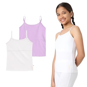 yougotplanb cotton padded camisole  pack of 2  ages 8-16 years  built-in light padding  full coverage  ideal for school