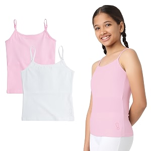 yougotplanb cotton padded camisole  pack of 2  ages 8-16 years  built-in light padding  full coverage  ideal for school