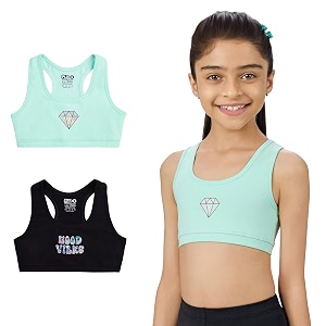 yougotplanb cotton sports bra  ages 8-16 years  racerback style  non-padded double-layered for coverage