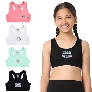 yougotplanb cotton sports bra  ages 8-16 years  racerback style  non-padded double-layered for coverage