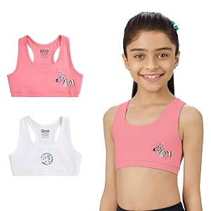 yougotplanb cotton sports bra  ages 8-16 years  racerback style  non-padded double-layered for coverage