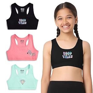 yougotplanb cotton sports bra  ages 8-16 years  racerback style  non-padded double-layered for coverage