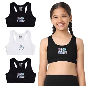 yougotplanb cotton sports bra  ages 8-16 years  racerback style  non-padded double-layered for coverage
