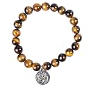 Young &amp; Forever Gift D'vine Lotus Lion Tiger Charm Crystal Natural Stone Reiki Yoga Bracelet for Mens Women (Tiger Eye+Om Charm)