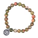 Young &amp; Forever Gift D'vine Lotus Lion Tiger Charm Crystal Natural Stone Reiki Yoga Bracelet for Mens Women (Unakite)