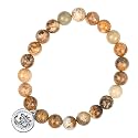 Young &amp; Forever Gift D'vine Lotus Lion Tiger Charm Crystal Natural Stone Reiki Yoga Bracelet for Mens Women (Picture Jasper)