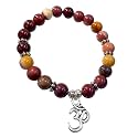 Young &amp; Forever Gift D'vine Lotus Lion Tiger Charm Crystal Natural Stone Reiki Yoga Bracelet for Mens Women (Moonkaite Jasper+Om Charm)