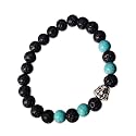 Young &amp; Forever Gift D'vine Lotus Lion Tiger Charm Crystal Natural Stone Reiki Yoga Bracelet for Mens Women (Lava + Turquoise + Laughing Buddha)