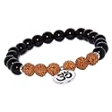 Young &amp; Forever Gift D'vine Lotus Lion Tiger Charm Crystal Natural Stone Reiki Yoga Bracelet for Mens Women (Rudraksha + Onyx + Om Charm)