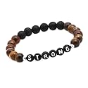 Young &amp; Forever Gift D'vine Lotus Lion Tiger Charm Crystal Natural Stone Reiki Yoga Bracelet for Mens Women (Tiger Eye+Strong)