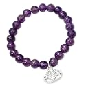 Young &amp; Forever Gift D'vine Lotus Lion Tiger Charm Crystal Natural Stone Reiki Yoga Bracelet for Mens Women (Amethyst+Lotus Charm)