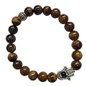 Young &amp; Forever Gift D'vine Lotus Lion Tiger Charm Crystal Natural Stone Reiki Yoga Bracelet for Mens Women (Tiger Eye + Hamsa Hand)