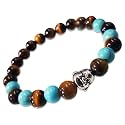Young &amp; Forever Gift D'vine Lotus Lion Tiger Charm Crystal Natural Stone Reiki Yoga Bracelet for Mens Women (Tiger Eye+Turquoise+Laughing Buddha)