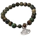 Young &amp; Forever Gift D'vine Lotus Lion Tiger Charm Crystal Natural Stone Reiki Yoga Bracelet for Mens Women (African Turquoise + Lotus Charm)