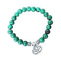 Young &amp; Forever Gift D'vine Lotus Lion Tiger Charm Crystal Natural Stone Reiki Yoga Bracelet for Mens Women (Malachite + Lotus Charm)