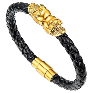 young amp forever men39s genuine leather bracelet  vintage braided cord gothic punk cross dual dragon eagle motif amp skeletal scale metallic cuff wristband adjustable multi-layer jewelry