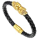 Young &amp; Forever Men's Genuine Leather Bracelet – Vintage Braided Cord, Gothic Punk Cross, Dual Dragon, Eagle Motif, &amp; Skeletal Scale Metallic Cuff Wristband, Adjustable Multi-Layer Jewelry