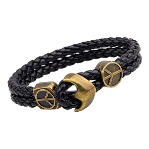 young amp forever men39s genuine leather bracelet  vintage braided cord gothic punk cross dual dragon eagle motif amp skeletal scale metallic cuff wristband adjustable multi-layer jewelry