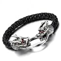 Young &amp; Forever Men's Genuine Leather Bracelet – Vintage Braided Cord, Gothic Punk Cross, Dual Dragon, Eagle Motif, &amp; Skeletal Scale Metallic Cuff Wristband, Adjustable Multi-Layer Jewelry