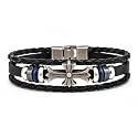Young &amp; Forever Men's Genuine Leather Bracelet – Vintage Braided Cord, Gothic Punk Cross, Dual Dragon, Eagle Motif, &amp; Skeletal Scale Metallic Cuff Wristband, Adjustable Multi-Layer Jewelry