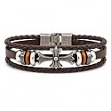 Young &amp; Forever Men's Genuine Leather Bracelet – Vintage Braided Cord, Gothic Punk Cross, Dual Dragon, Eagle Motif, &amp; Skeletal Scale Metallic Cuff Wristband, Adjustable Multi-Layer Jewelry