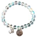 Young &amp; Forever Gift D'vine Lotus Lion Tiger Charm Crystal Natural Stone Reiki Yoga Bracelet for Mens Women (Rainbow Moonstone + Om + Tree of Life)