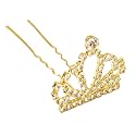 Young &amp; Forever Sparkling Gold Tiara Hair Pin – Crystal Crown Hair Fork for Weddings, Prom, &amp; Birthdays – Elegant Rhinestone Princess Hair Accessory for Women and Girls