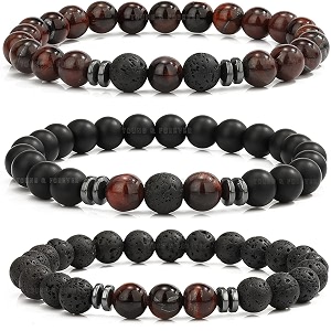 young amp forever natural stone beaded bracelet set red tiger eye with black onyx and lava rock 8mm for men women girls boys
