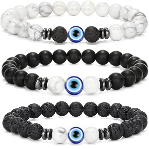 young amp forever evil eye protection bracelet natural stone beads with howlite lava rock black onyx 3-piece set for men women girls boys