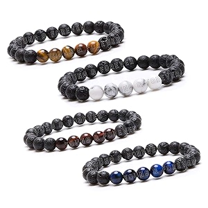 young amp forever natural stone beaded bracelet lava rock with tiger eye and howlite 4 colours for men women girls boys