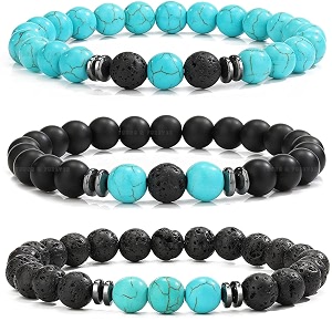 young amp forever natural stone beaded bracelet turquoise and black lava rock with onyx unisex design for men women girls boys