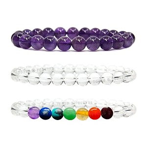 young amp forever natural healing crystal bracelet set for men amp women - 8mm round gemstone beads for reiki yoga amp meditation - pack of 3 choose your chakra