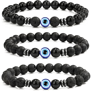 young amp forever black lava rock and onyx beaded bracelet natural stone evil eye protection for men women girls boys