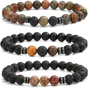 young amp forever natural stone beaded bracelet picasso jasper with lava and black onyx 8mm beads for men women girls boys