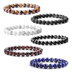 young amp forever natural stone bead bracelets set tiger39s eye lava stone howlite black onyx lapis lazuli red tiger39s eye for men women girls boys