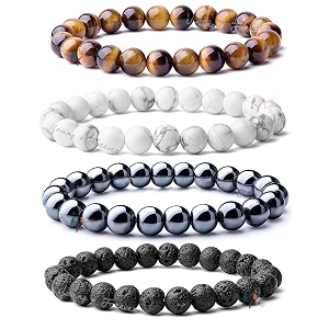young amp forever natural stone beaded bracelets set tiger eye howlite hematite lava rock 4 pieces for men women girls boys