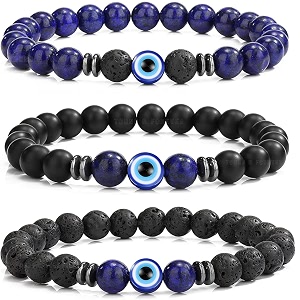 young amp forever evil eye protection bracelet lapis lazuli lava stone and black onyx beads for men women girls boys