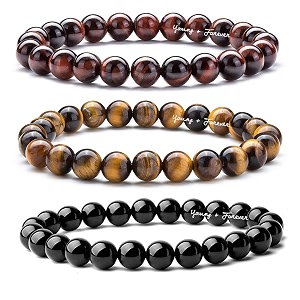 young amp forever natural stone beaded bracelets set tiger39s eye red tiger eye and onyx 3-piece collection for men women girls boys