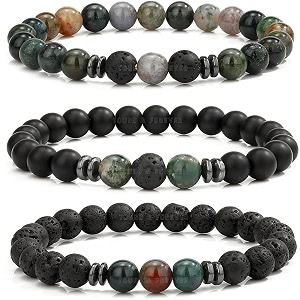 young amp forever natural healing stone bracelet bloodstone with lava rock and black onyx beads for men women girls boys