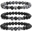 Young &amp; Forever Natural Stone Beaded Bracelet, Snowflake Obsidian, Lava Rock and Black Onyx, Set of 3 for Men Women Girls Boys