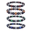 Young &amp; Forever Natural Stone Healing Bracelet Set, Tiger Eye, Hematite, Obsidian, Multiple Colours for Men Women Girls Boys