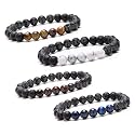 Young &amp; Forever Natural Stone Beaded Bracelet, Lava Rock with Tiger Eye and Howlite, 4 Colours for Men Women Girls Boys